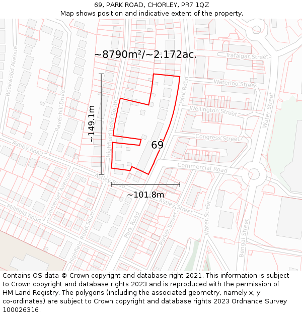 69, PARK ROAD, CHORLEY, PR7 1QZ: Plot and title map