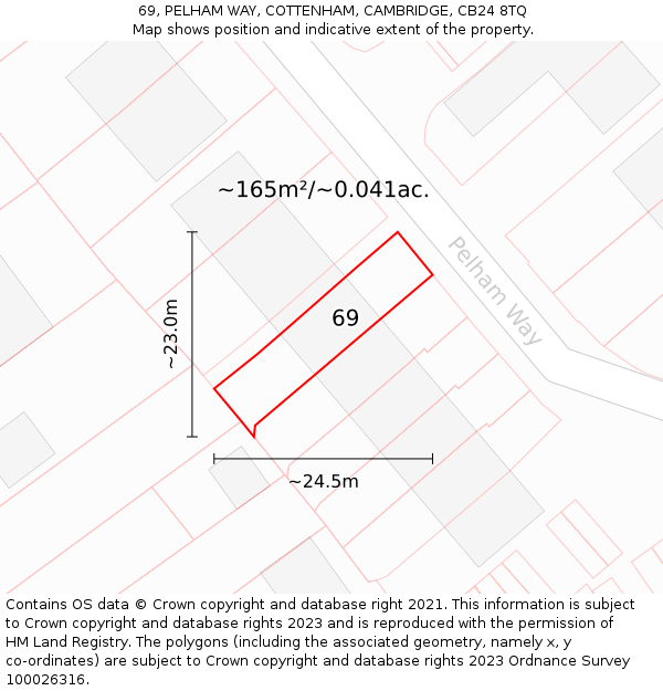 69, PELHAM WAY, COTTENHAM, CAMBRIDGE, CB24 8TQ: Plot and title map