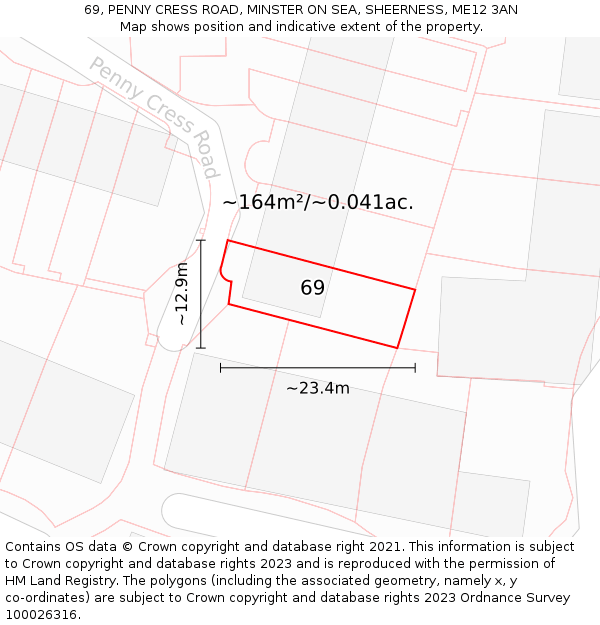 69, PENNY CRESS ROAD, MINSTER ON SEA, SHEERNESS, ME12 3AN: Plot and title map