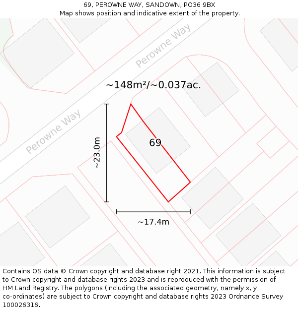 69, PEROWNE WAY, SANDOWN, PO36 9BX: Plot and title map