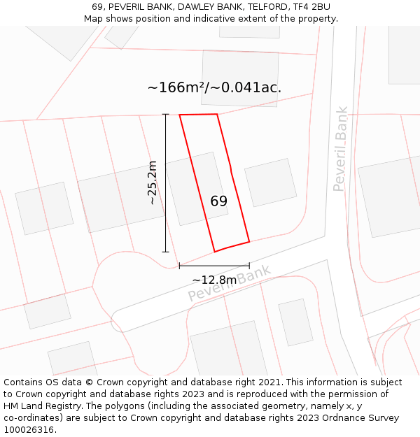 69, PEVERIL BANK, DAWLEY BANK, TELFORD, TF4 2BU: Plot and title map