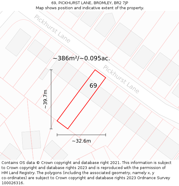 69, PICKHURST LANE, BROMLEY, BR2 7JP: Plot and title map