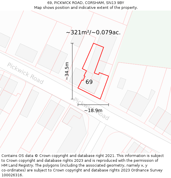 69, PICKWICK ROAD, CORSHAM, SN13 9BY: Plot and title map