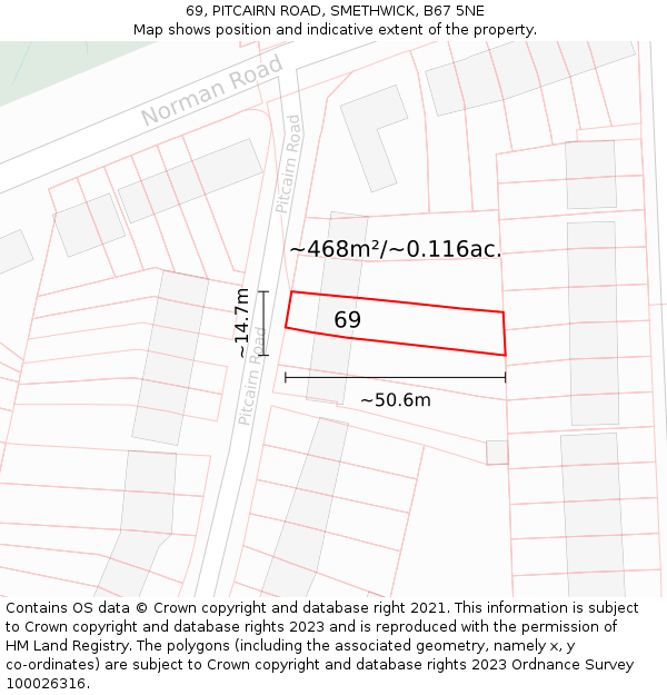 69, PITCAIRN ROAD, SMETHWICK, B67 5NE: Plot and title map