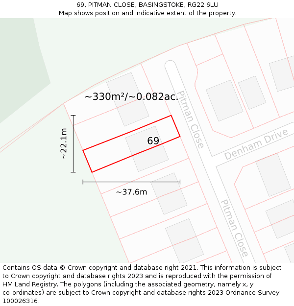 69, PITMAN CLOSE, BASINGSTOKE, RG22 6LU: Plot and title map
