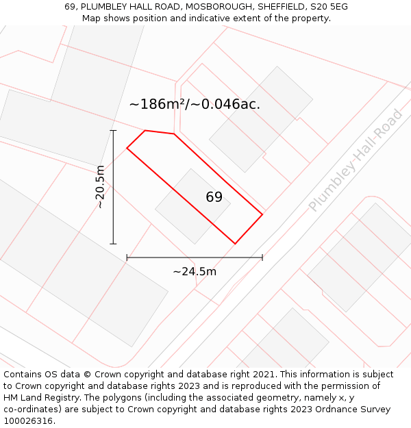 69, PLUMBLEY HALL ROAD, MOSBOROUGH, SHEFFIELD, S20 5EG: Plot and title map