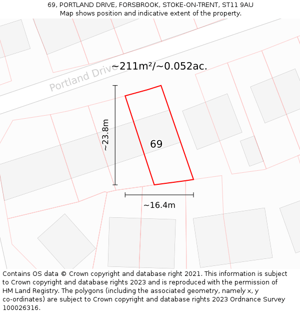 69, PORTLAND DRIVE, FORSBROOK, STOKE-ON-TRENT, ST11 9AU: Plot and title map
