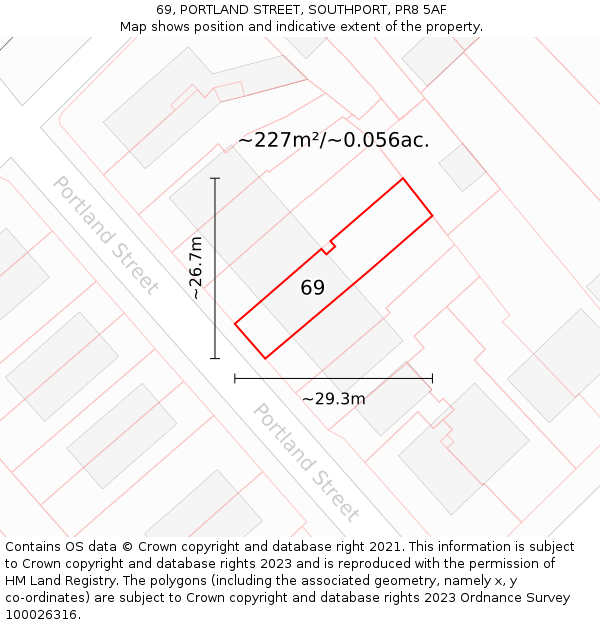 69, PORTLAND STREET, SOUTHPORT, PR8 5AF: Plot and title map