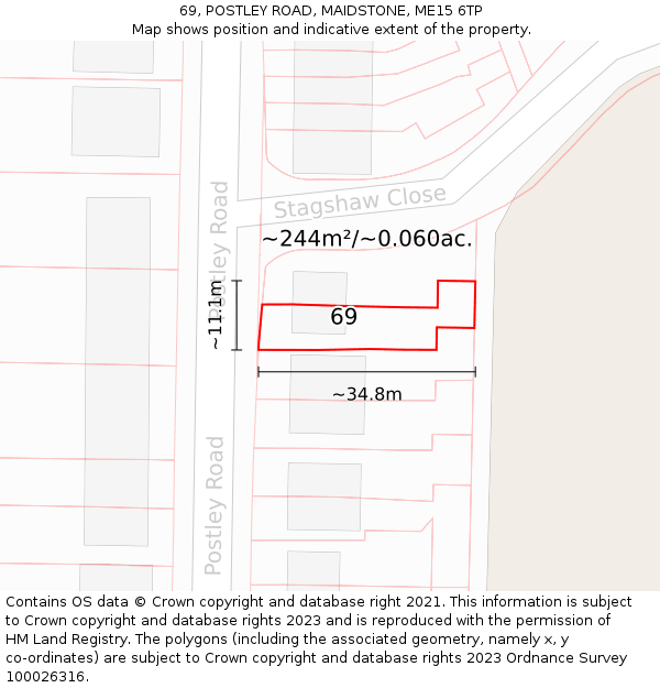 69, POSTLEY ROAD, MAIDSTONE, ME15 6TP: Plot and title map