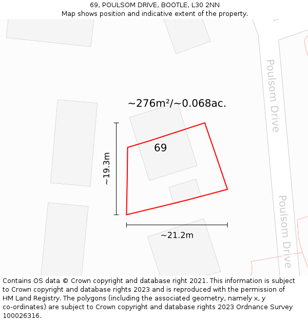 69, POULSOM DRIVE, BOOTLE, L30 2NN: Plot and title map