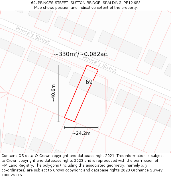 69, PRINCES STREET, SUTTON BRIDGE, SPALDING, PE12 9RF: Plot and title map