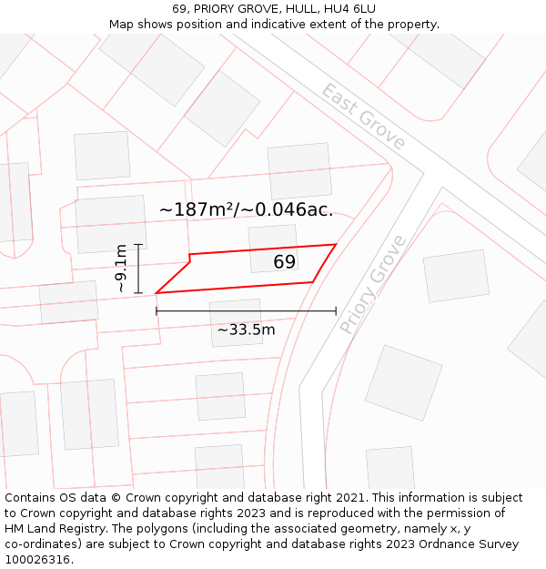 69, PRIORY GROVE, HULL, HU4 6LU: Plot and title map