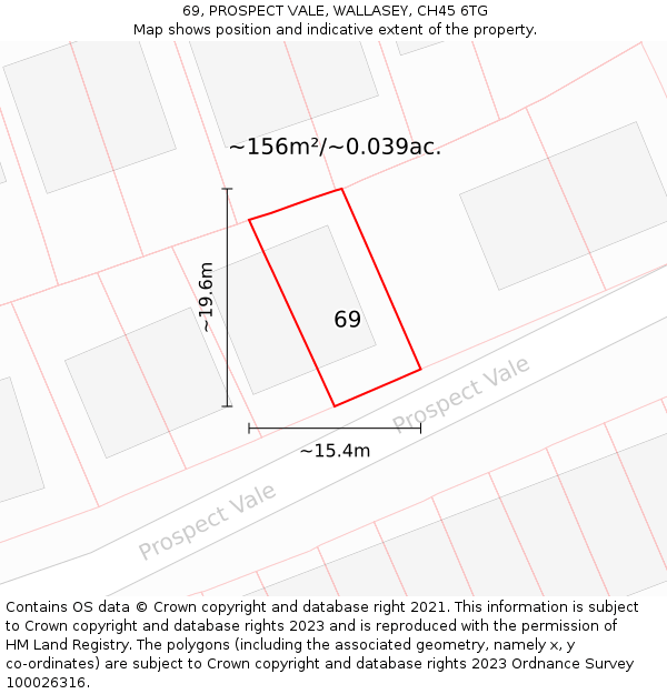 69, PROSPECT VALE, WALLASEY, CH45 6TG: Plot and title map