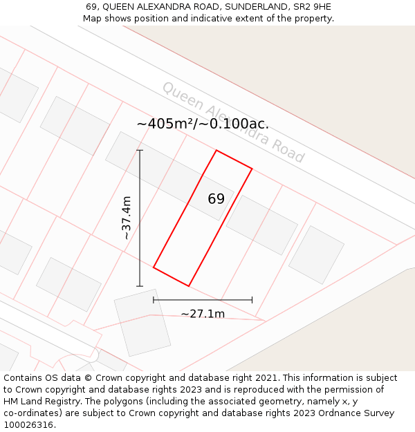 69, QUEEN ALEXANDRA ROAD, SUNDERLAND, SR2 9HE: Plot and title map