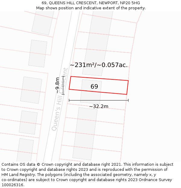 69, QUEENS HILL CRESCENT, NEWPORT, NP20 5HG: Plot and title map