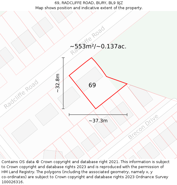 69, RADCLIFFE ROAD, BURY, BL9 9JZ: Plot and title map