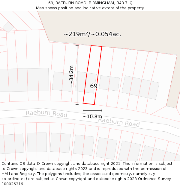 69, RAEBURN ROAD, BIRMINGHAM, B43 7LQ: Plot and title map