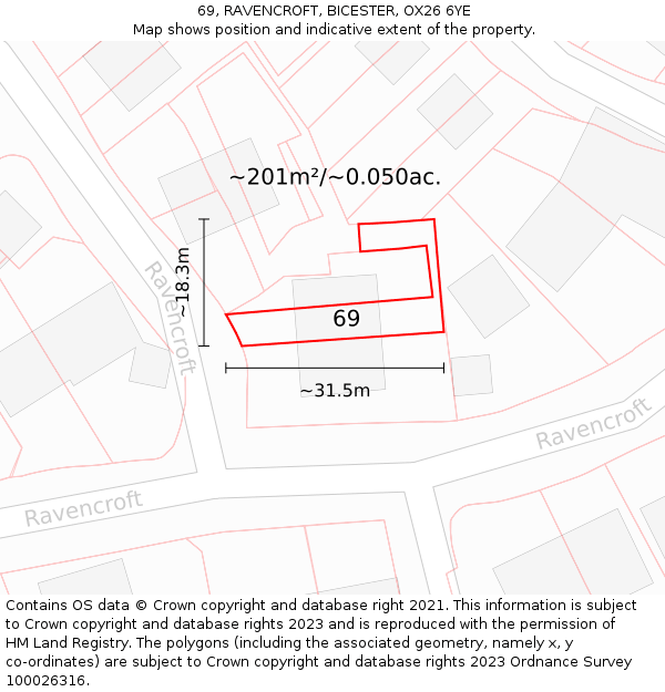 69, RAVENCROFT, BICESTER, OX26 6YE: Plot and title map