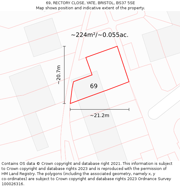 69, RECTORY CLOSE, YATE, BRISTOL, BS37 5SE: Plot and title map