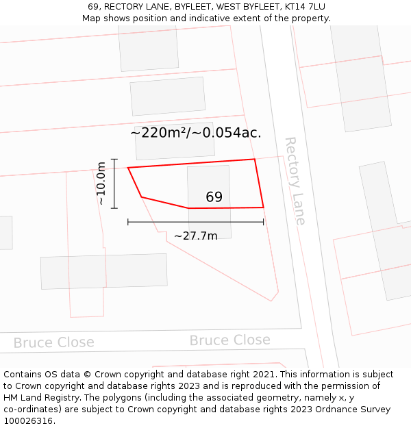 69, RECTORY LANE, BYFLEET, WEST BYFLEET, KT14 7LU: Plot and title map