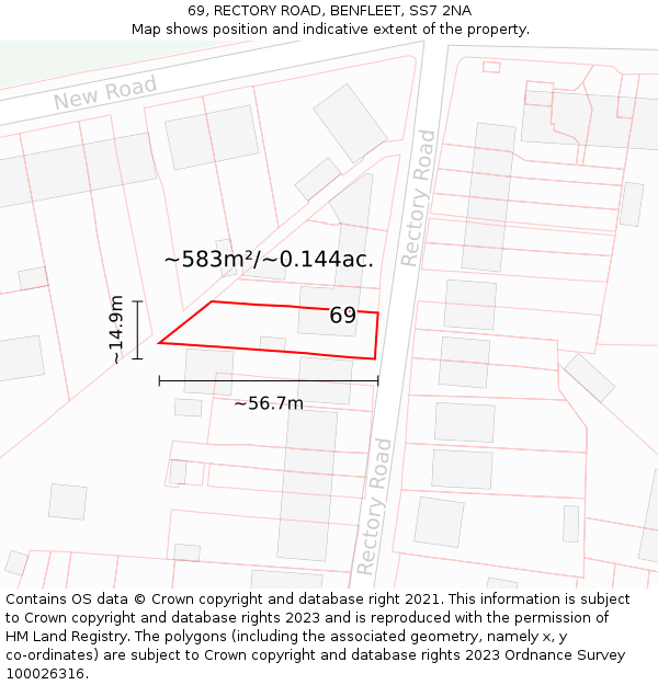 69, RECTORY ROAD, BENFLEET, SS7 2NA: Plot and title map