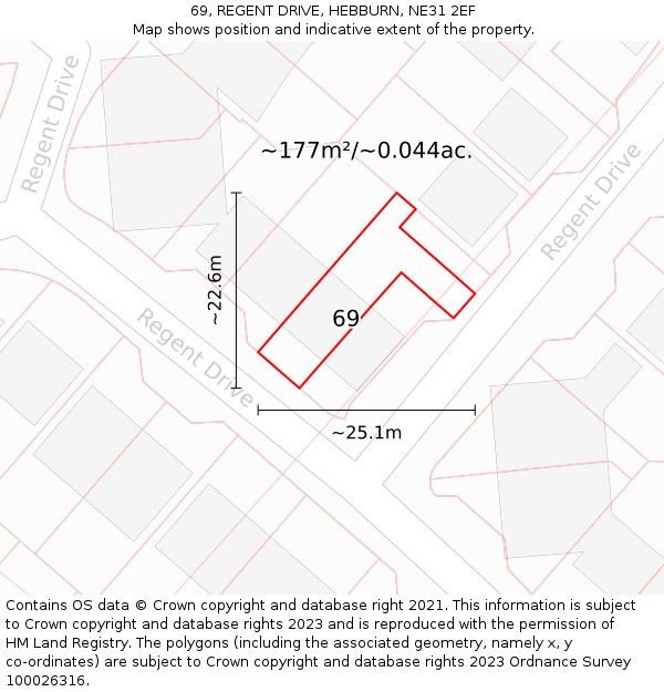 69, REGENT DRIVE, HEBBURN, NE31 2EF: Plot and title map
