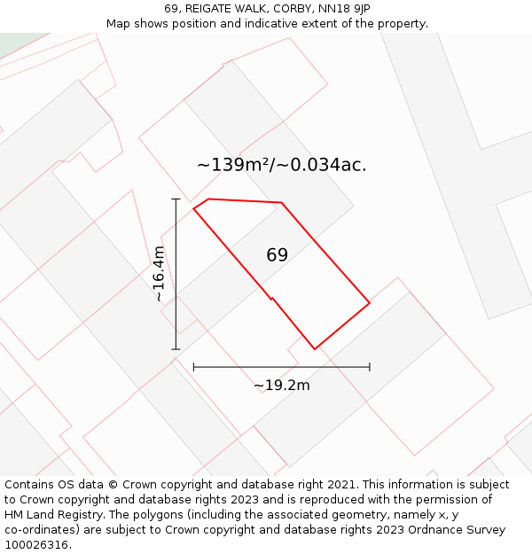 69, REIGATE WALK, CORBY, NN18 9JP: Plot and title map