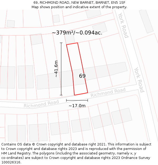 69, RICHMOND ROAD, NEW BARNET, BARNET, EN5 1SF: Plot and title map
