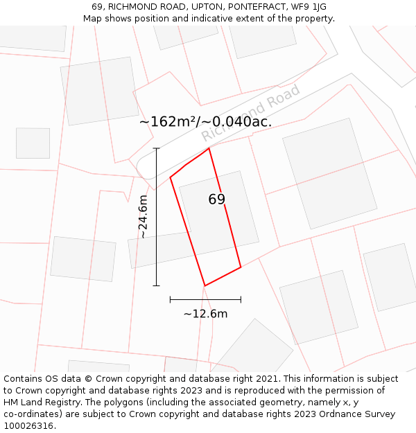 69, RICHMOND ROAD, UPTON, PONTEFRACT, WF9 1JG: Plot and title map