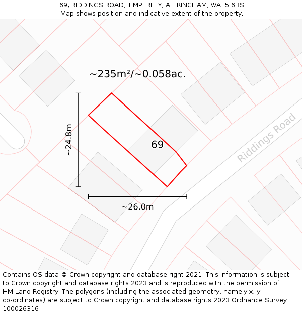 69, RIDDINGS ROAD, TIMPERLEY, ALTRINCHAM, WA15 6BS: Plot and title map