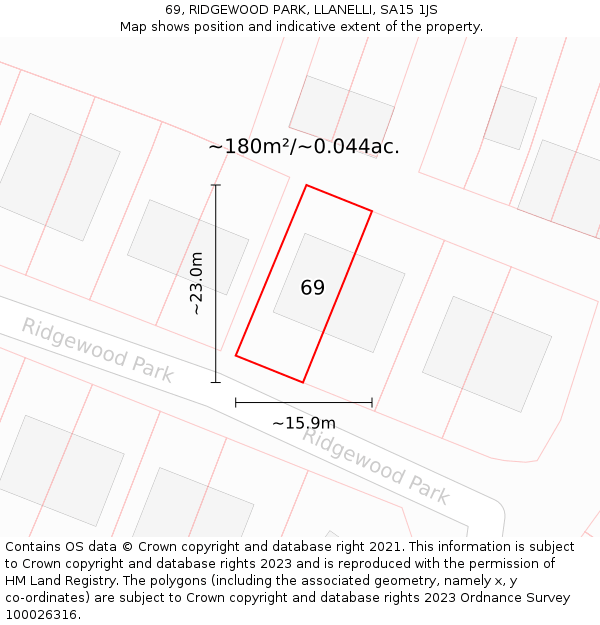 69, RIDGEWOOD PARK, LLANELLI, SA15 1JS: Plot and title map