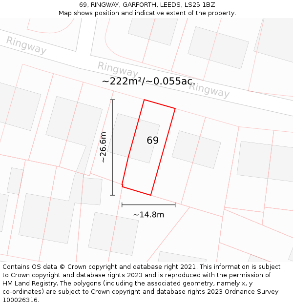 69, RINGWAY, GARFORTH, LEEDS, LS25 1BZ: Plot and title map
