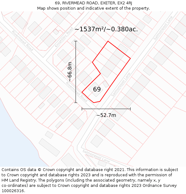 69, RIVERMEAD ROAD, EXETER, EX2 4RJ: Plot and title map