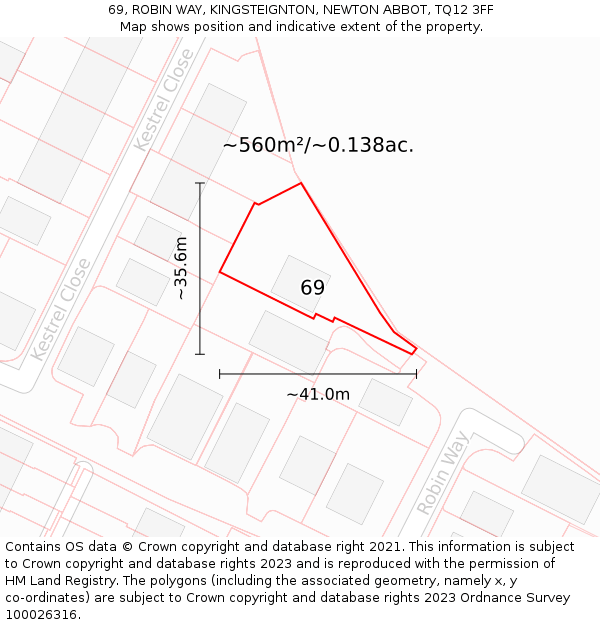69, ROBIN WAY, KINGSTEIGNTON, NEWTON ABBOT, TQ12 3FF: Plot and title map