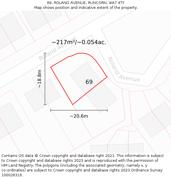 69, ROLAND AVENUE, RUNCORN, WA7 4TY: Plot and title map