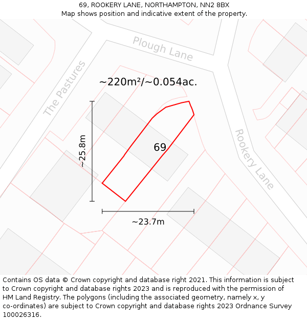 69, ROOKERY LANE, NORTHAMPTON, NN2 8BX: Plot and title map