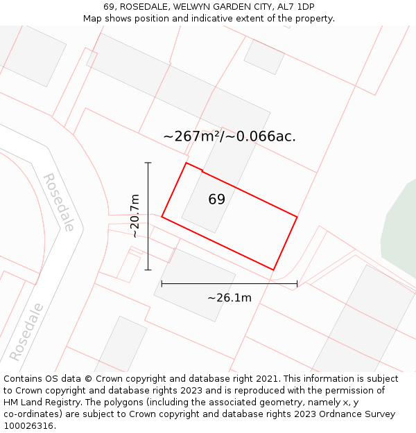 69, ROSEDALE, WELWYN GARDEN CITY, AL7 1DP: Plot and title map