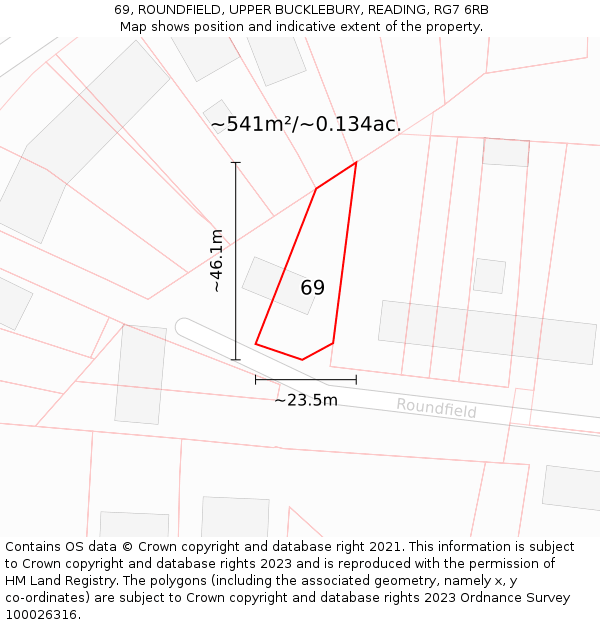 69, ROUNDFIELD, UPPER BUCKLEBURY, READING, RG7 6RB: Plot and title map