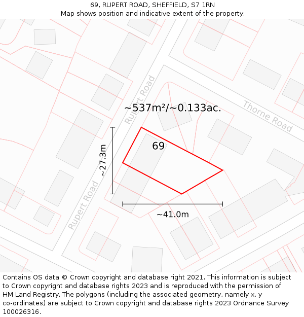 69, RUPERT ROAD, SHEFFIELD, S7 1RN: Plot and title map
