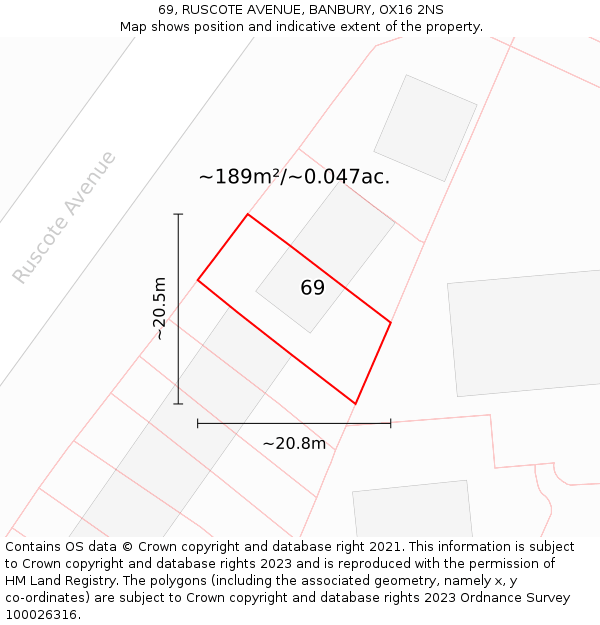 69, RUSCOTE AVENUE, BANBURY, OX16 2NS: Plot and title map