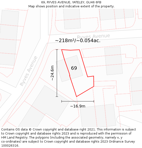 69, RYVES AVENUE, YATELEY, GU46 6FB: Plot and title map