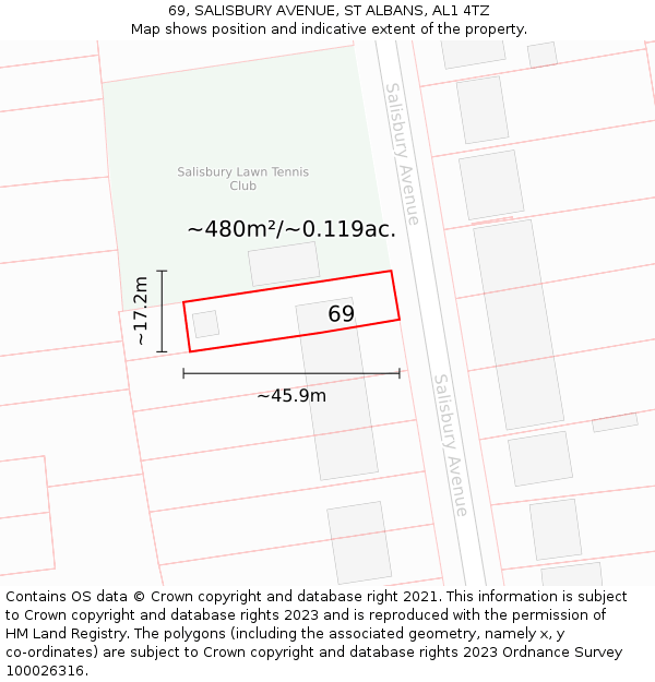 69, SALISBURY AVENUE, ST ALBANS, AL1 4TZ: Plot and title map