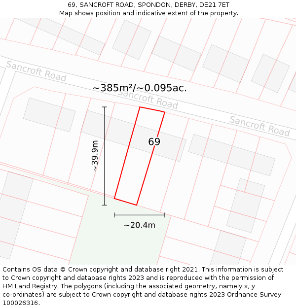 69, SANCROFT ROAD, SPONDON, DERBY, DE21 7ET: Plot and title map
