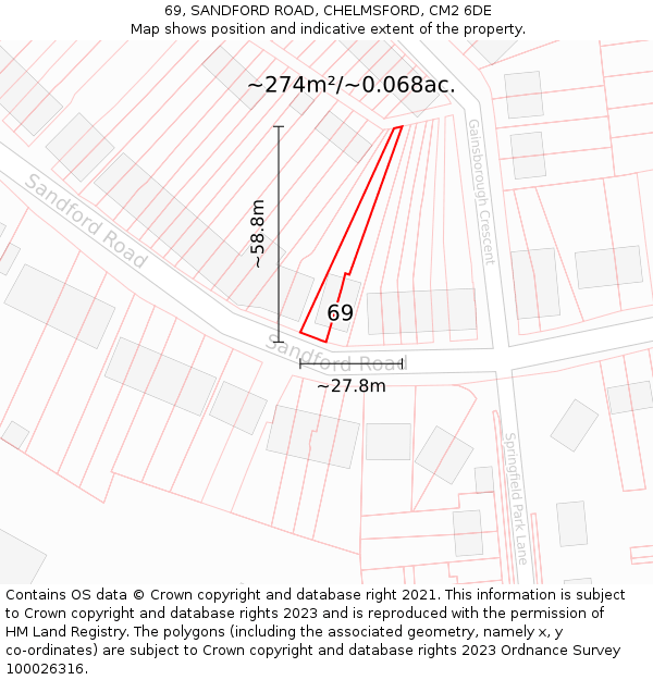 69, SANDFORD ROAD, CHELMSFORD, CM2 6DE: Plot and title map