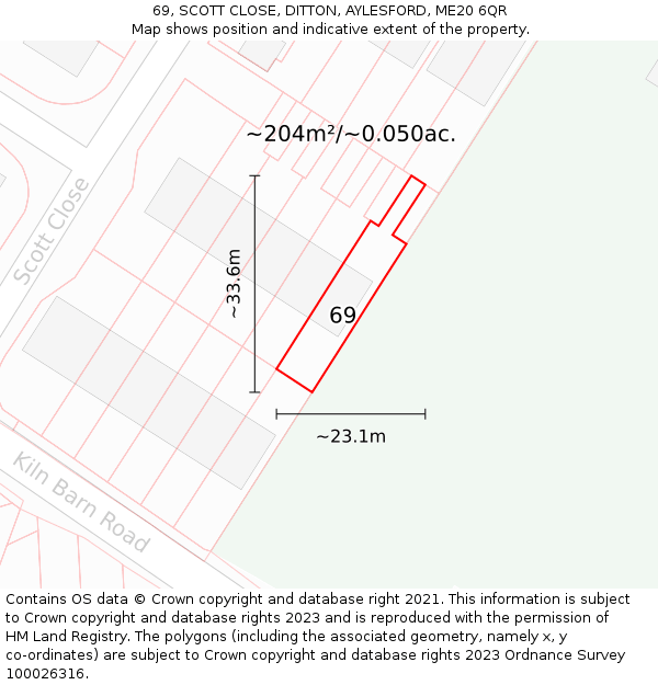 69, SCOTT CLOSE, DITTON, AYLESFORD, ME20 6QR: Plot and title map