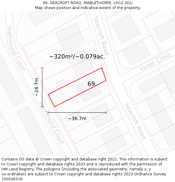 69, SEACROFT ROAD, MABLETHORPE, LN12 2DU: Plot and title map
