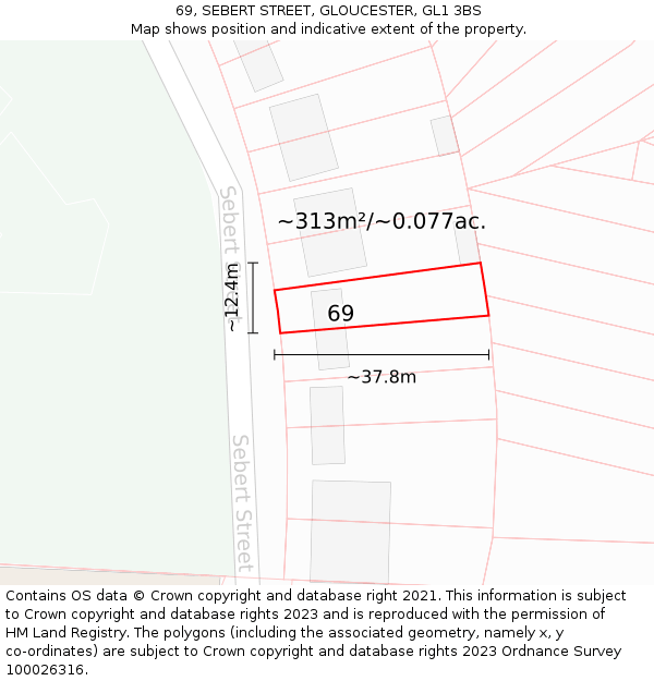 69, SEBERT STREET, GLOUCESTER, GL1 3BS: Plot and title map