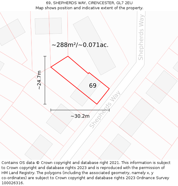 69, SHEPHERDS WAY, CIRENCESTER, GL7 2EU: Plot and title map