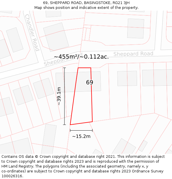 69, SHEPPARD ROAD, BASINGSTOKE, RG21 3JH: Plot and title map