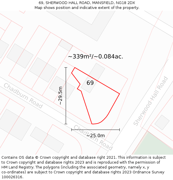69, SHERWOOD HALL ROAD, MANSFIELD, NG18 2DX: Plot and title map